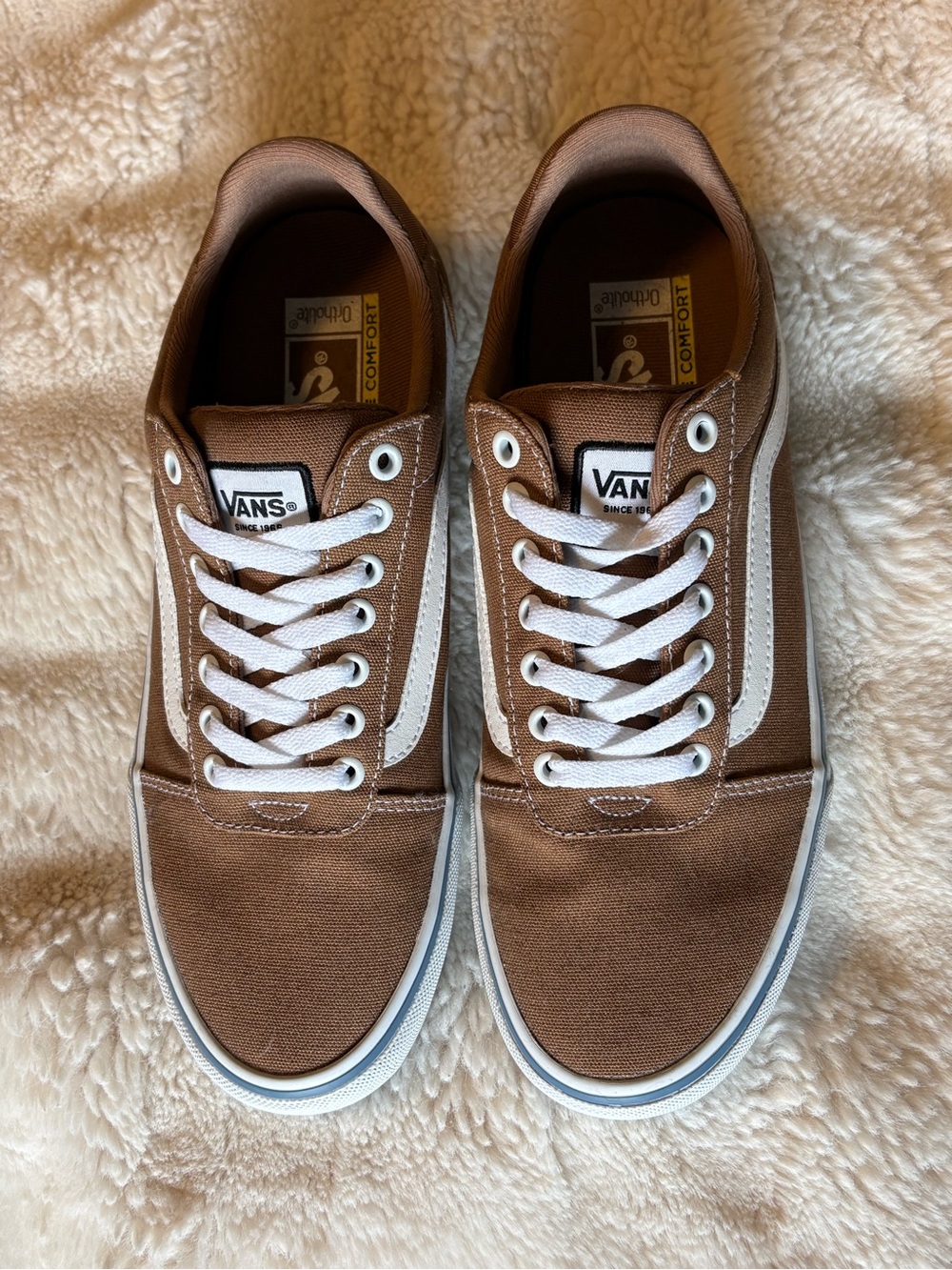 Vans Brown Canvas Old Skool Sneakers with White Stripe